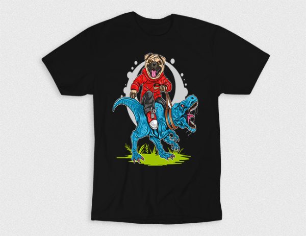 Kaos Dog On Dinosaur Back