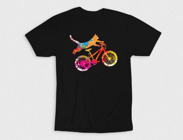 Kaos Watercolor Fun Bike Cat