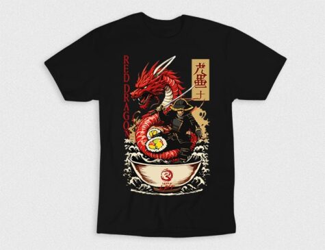 Kaos Japanese Ramen Red Dragon Warrior