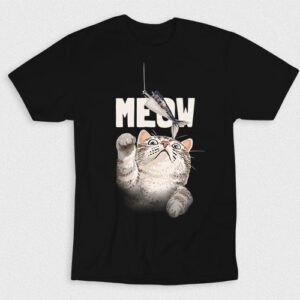 Kaos Cat Meow Eating Fish